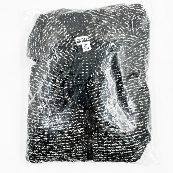 BB Dakota Black White Short 3/4 Sleeve Open Front Longline Boucle Cardigan XS - Picture 13 of 13